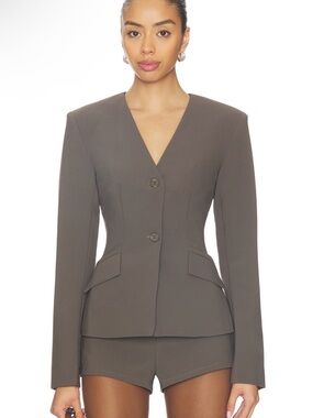 Women's Olive Tailored V-Neck Blazer Jacket